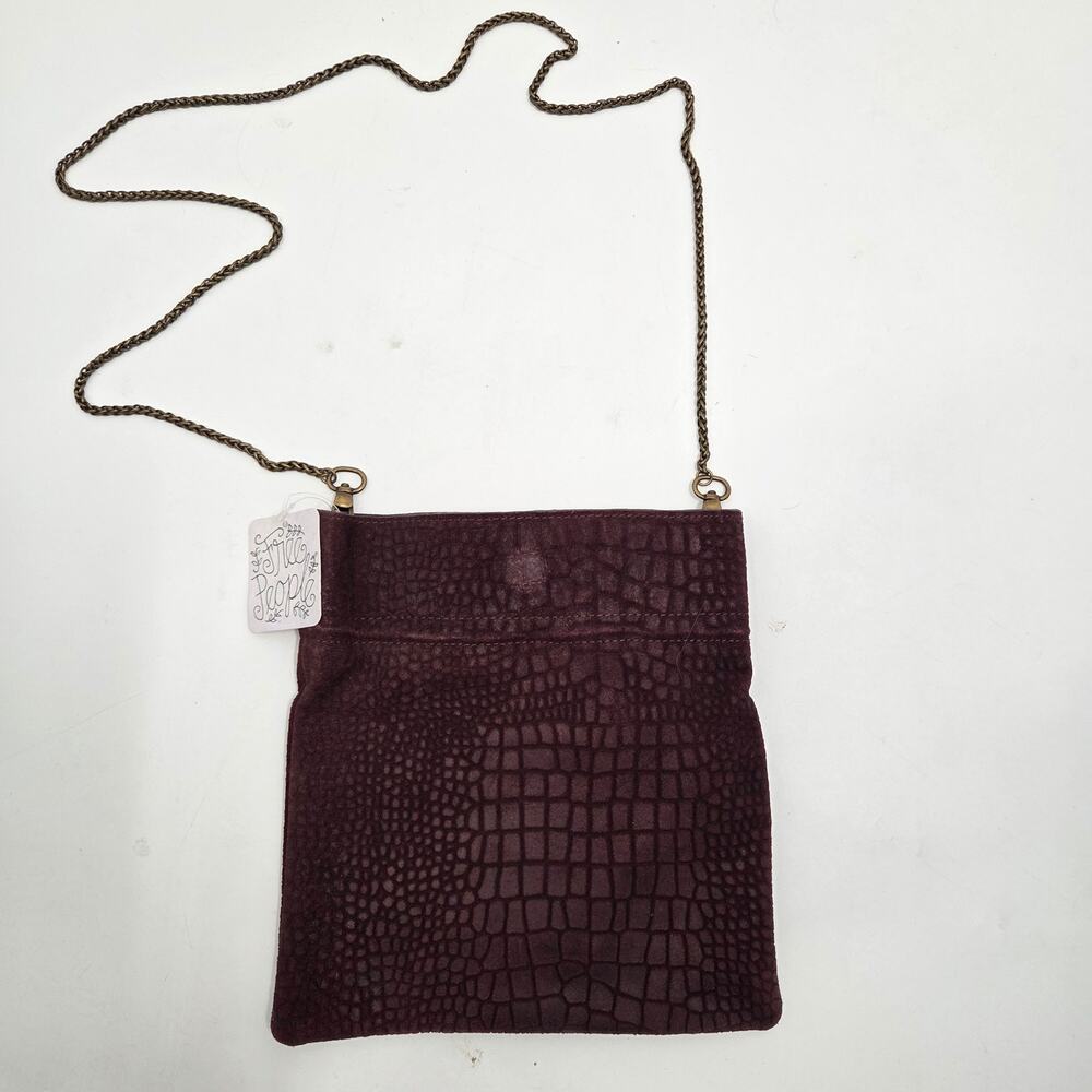NEW Free People Nicolette Genuine Suede Clutch Chain Crossbody Purple Plum Boho